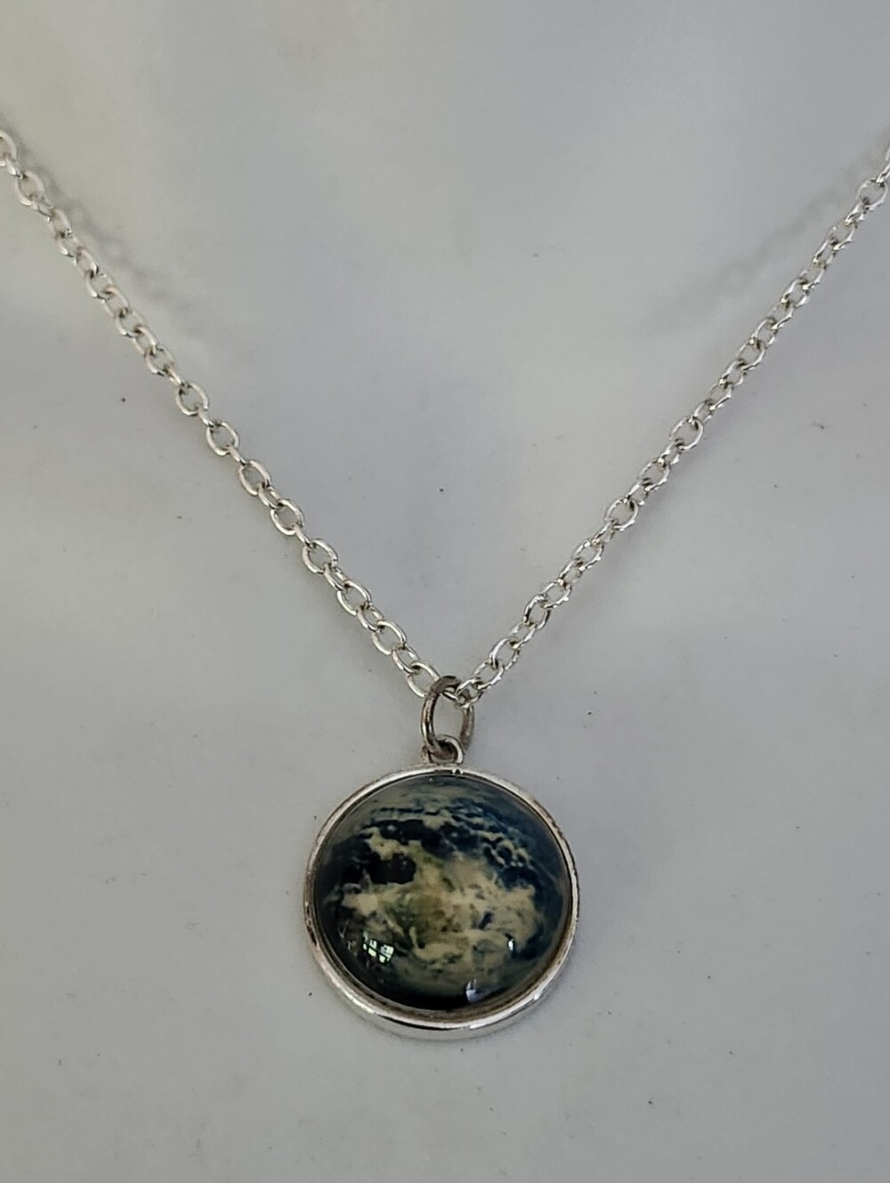 ZAD Silver-tone Blue & Cream Planet Pendant Necklace